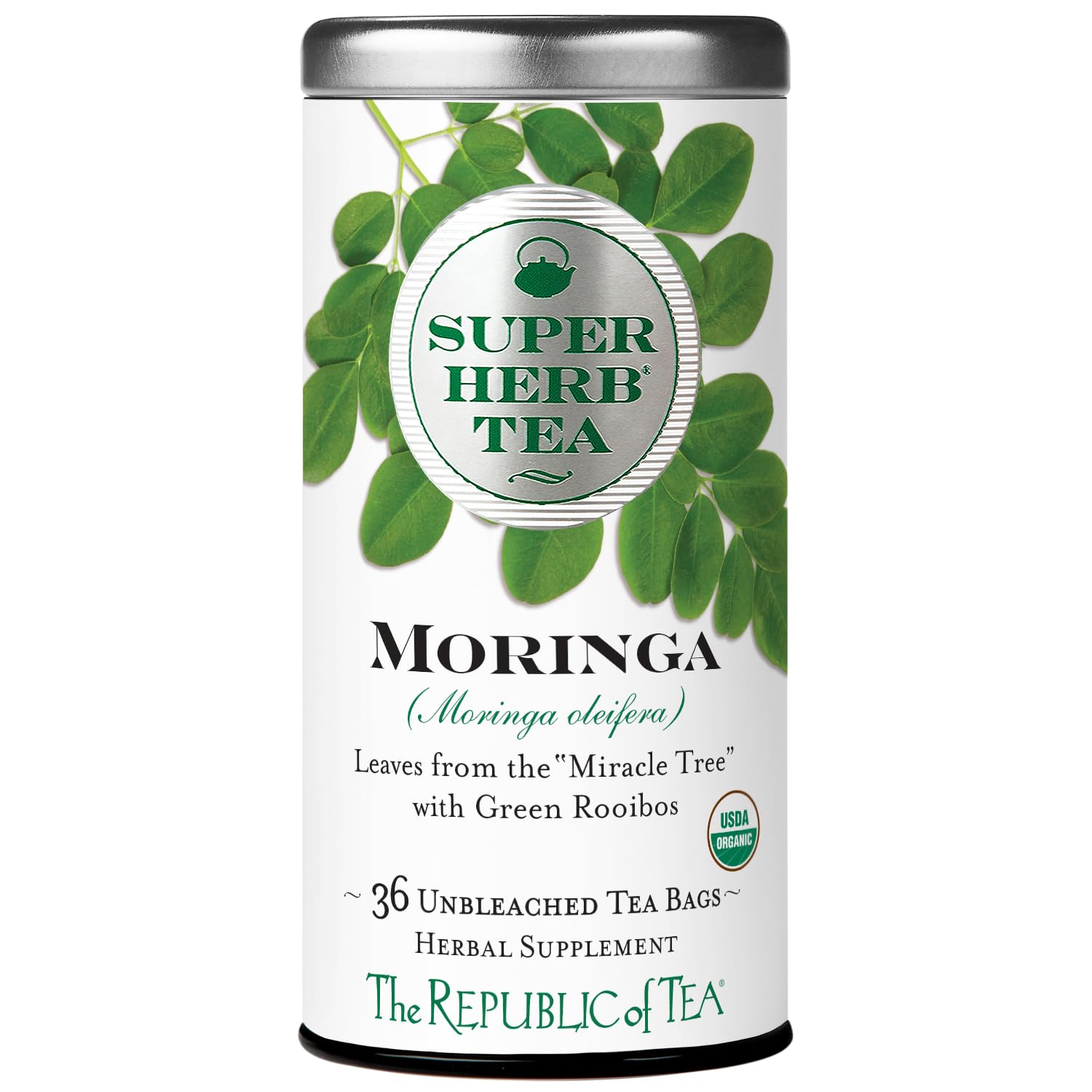 The Republic of Tea Organic Moringa SUPERHERB Herbal Tea, Tin of 36 Tea Bags